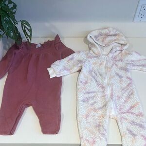 Baby Girl Romper Bundle 6-9M | Carter’s Burgundy Knit + Tie-Dye Sherpa